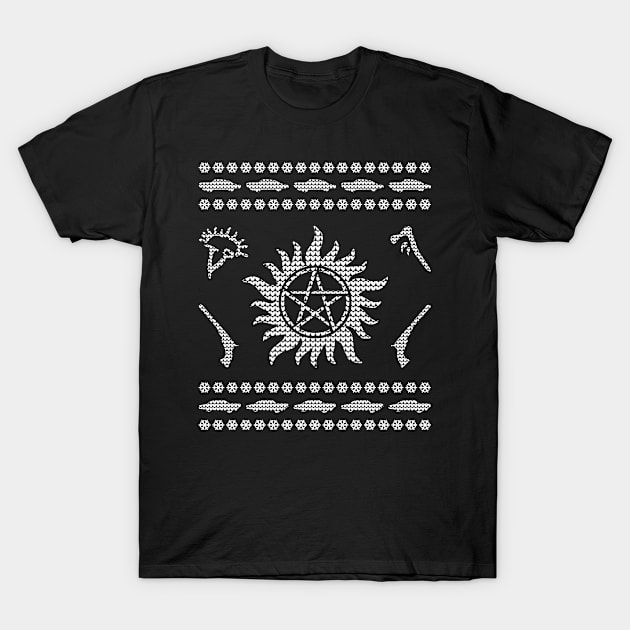 SPN Pentagram Ugly Christmas I Sam Dean Ugly Sweater T-Shirt by az_Designs